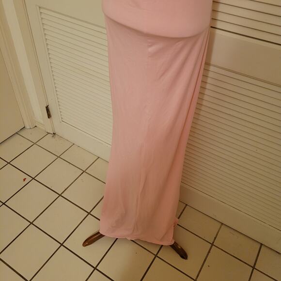 Pink Ruffle Maxi Dress Off Shoulder V Neck Stretchy Gown Size Medium - Picture 7 of 8